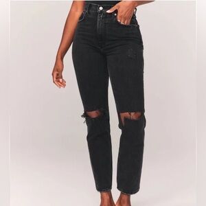 Abercrombie Ultra High Rise, 90s Straight Ripped Black Jeans
